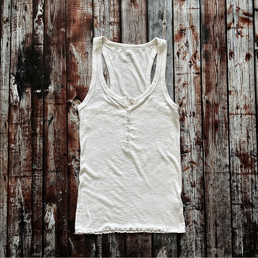 Aerie White Button Tank Top